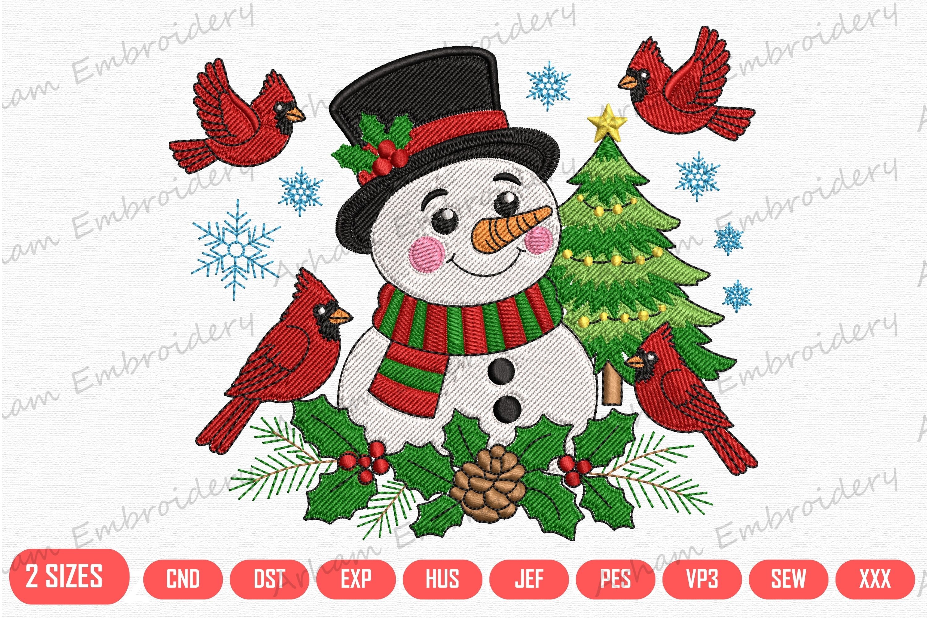 Winter Snowman Tree with Cardinal Bird