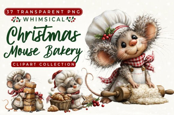 Whimsical Christmas Mouse Bakery Clipart