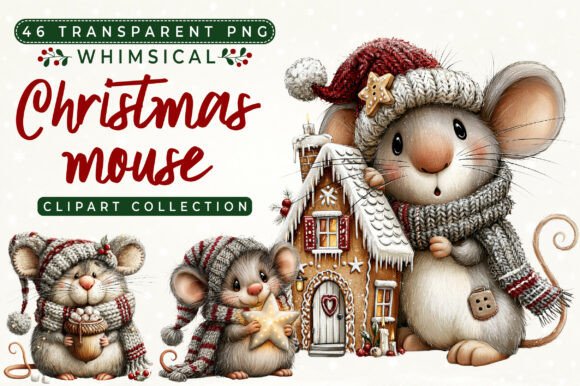 Whimsical Christmas Mouse Clipart