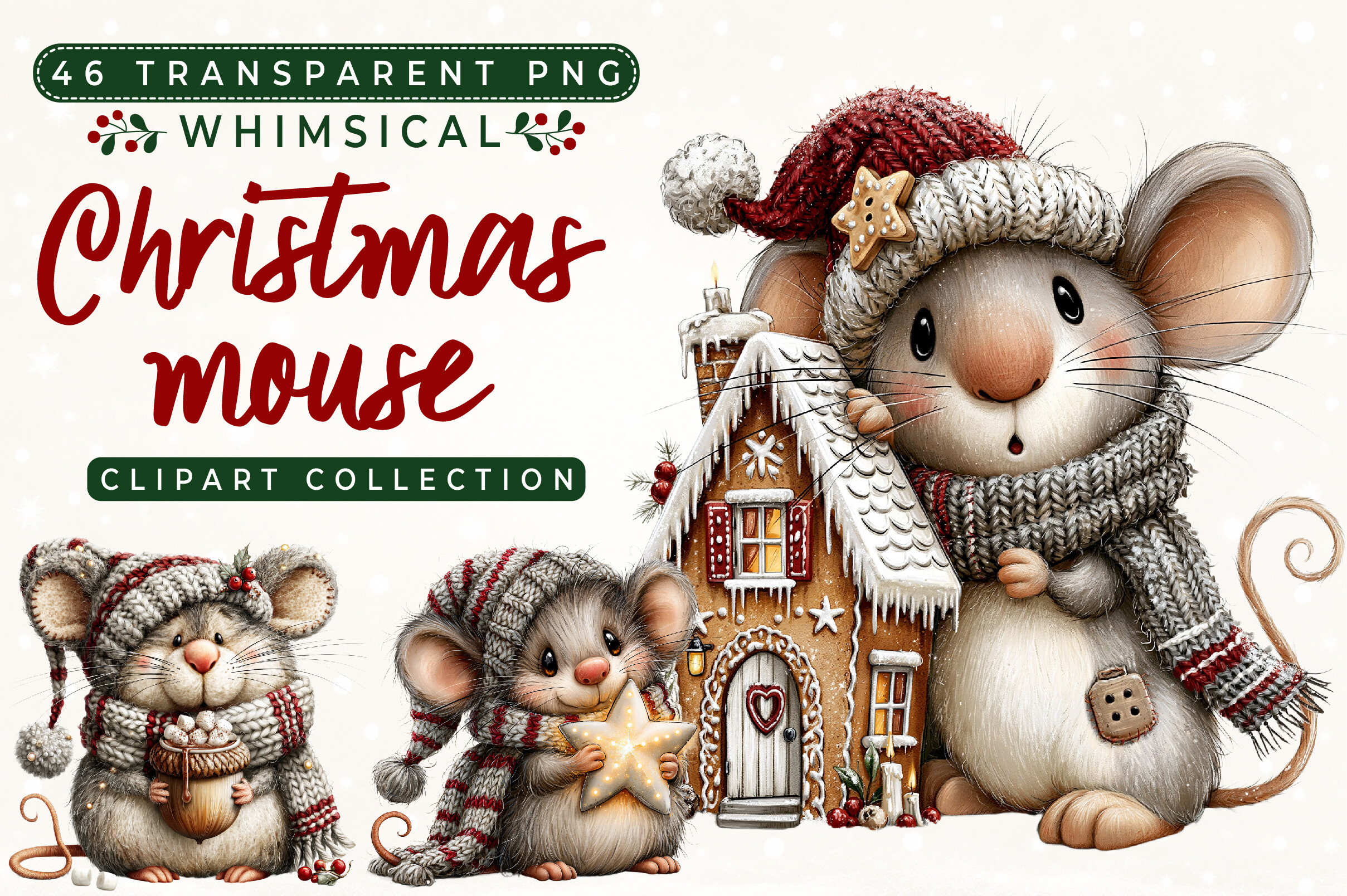 Whimsical Christmas Mouse Clipart