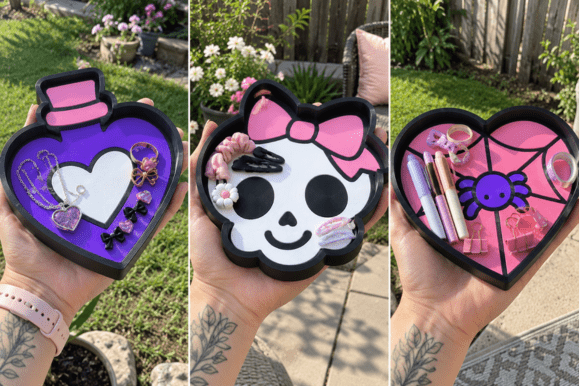 3 Halloween Trinket Trays 3MF – 3D Printable Potion, Skull & Spidey Heart Set - Image 3