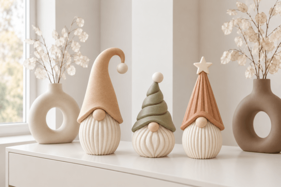 Modern Christmas Gnome STL Set – 3 Minimalist 3D Printable Gnome Models - Image 1
