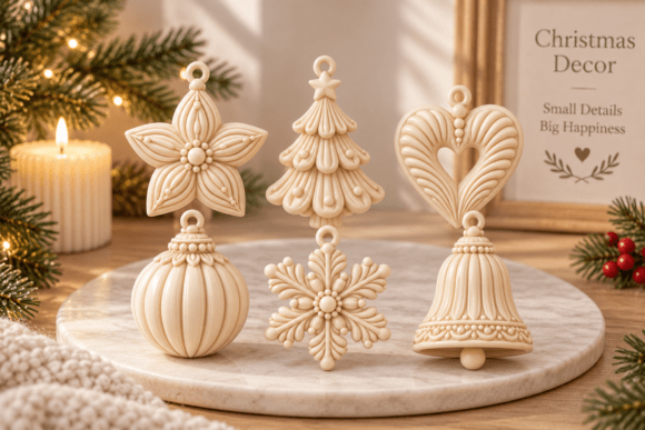 3D Printable Christmas Ornament Set STL - 6 Elegant Holiday Ornaments - Image 3