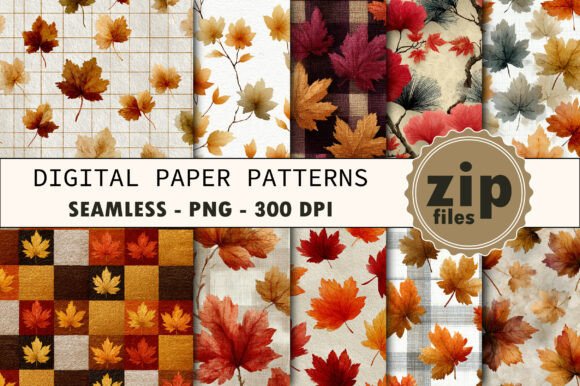 Autumn Leaves Plaid Seamless Pattern