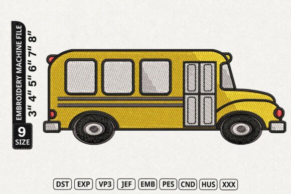 Back to School Bus Embroidery File