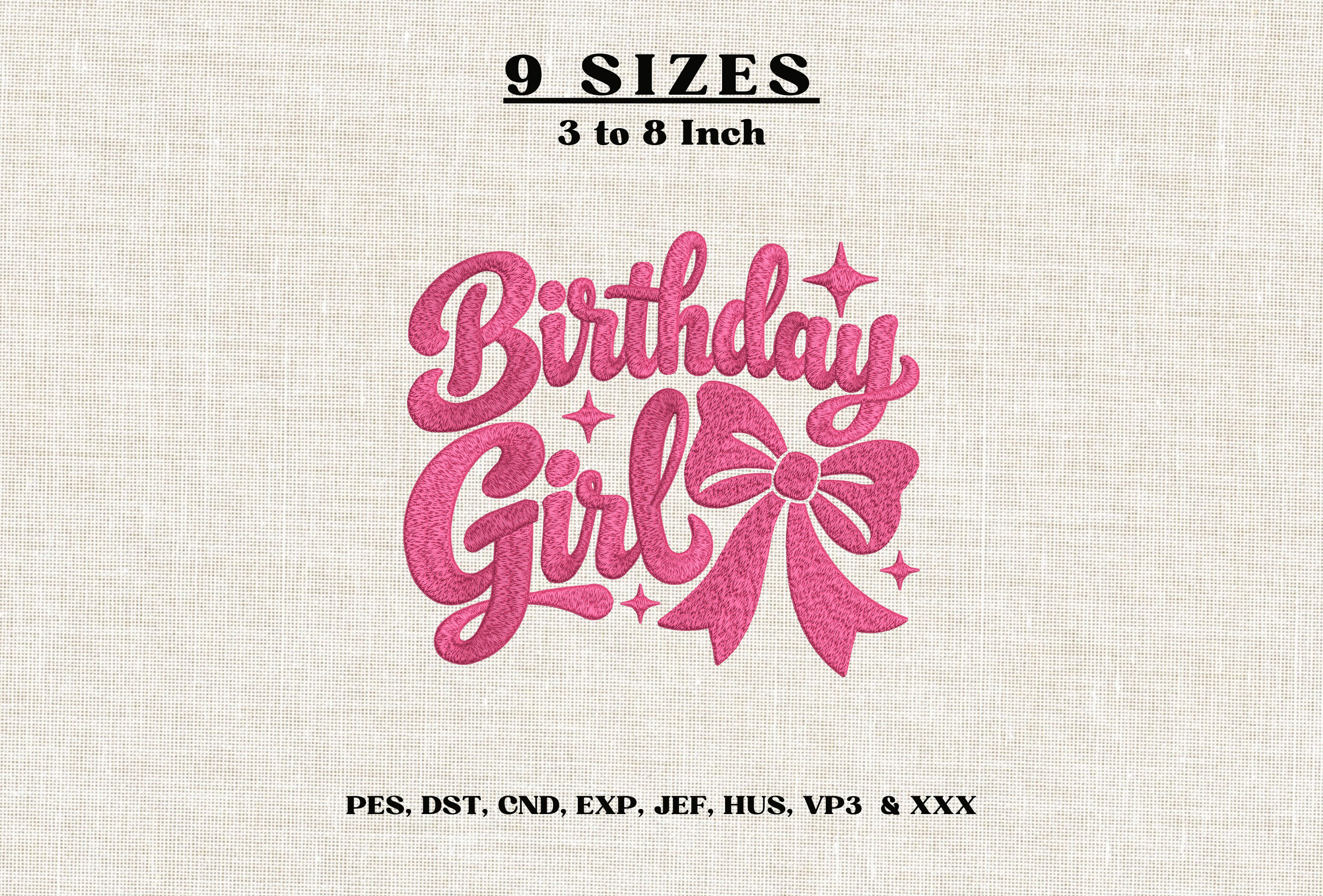 Birthday Girl Bow Embroidery Design DST