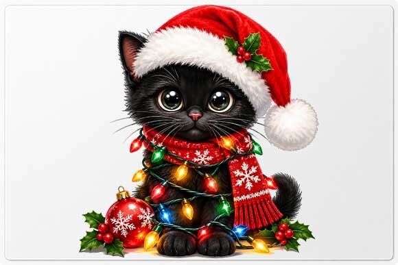 Black Cat Christmas Lights PNG