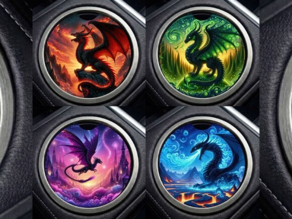 Black Fantasy Fire Dragon Car Coaster
