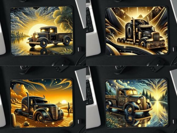 Black & Gold Truck Mouse Pad Sublimation