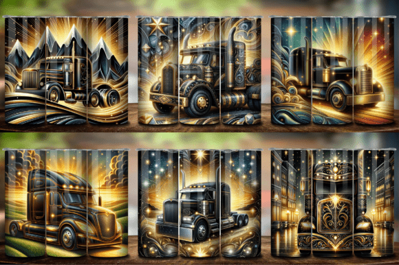 Black & Gold Truck Tumbler Pack 6-in-1