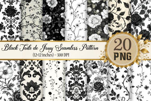 Black Toile De Jouy Seamless Pattern