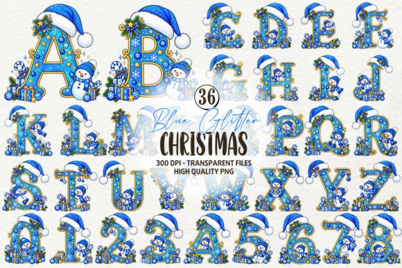 Blue Glitter Christmas Alphabet Clipart