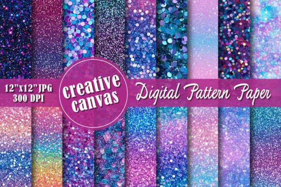 Blue Purple Glitter Digital Paper