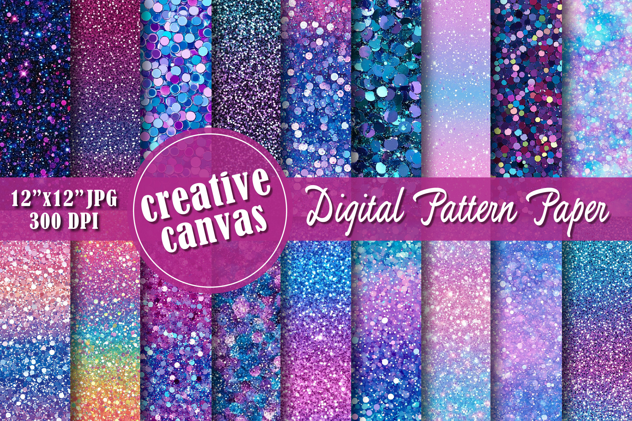 Blue Purple Glitter Digital Paper