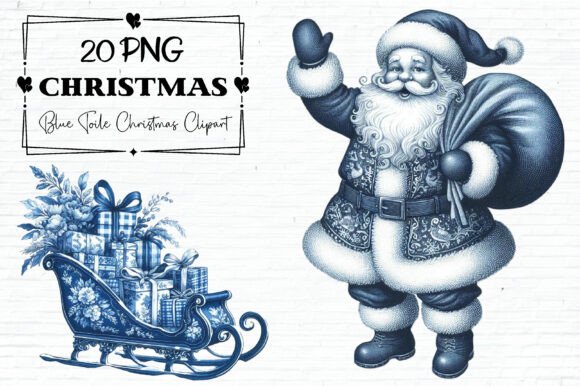 Blue Toile Christmas Png Clipart Bundle Graphics