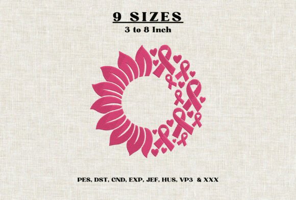 Breast Cancer Ribbon Wreath Embroidery