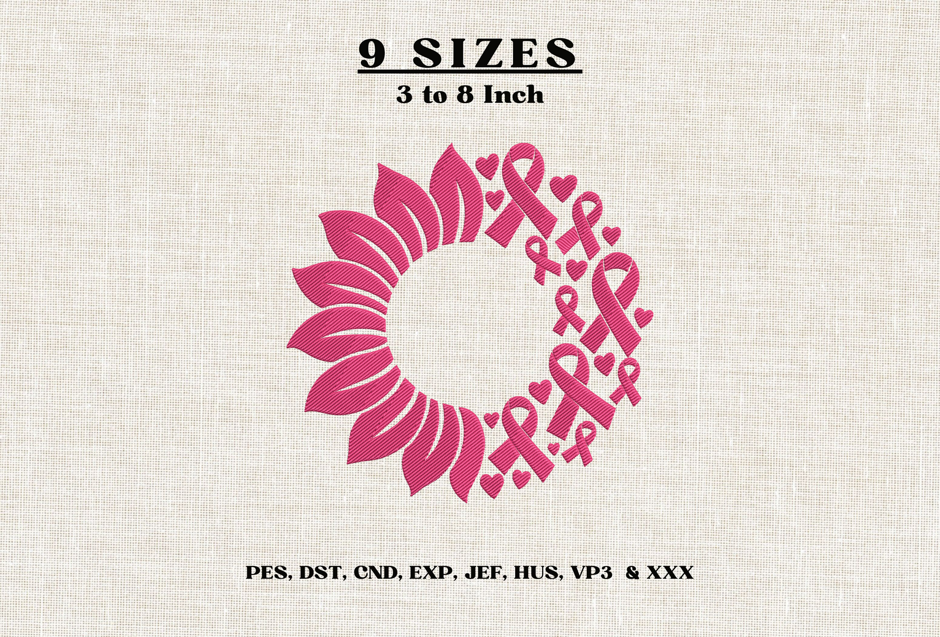 Breast Cancer Ribbon Wreath Embroidery