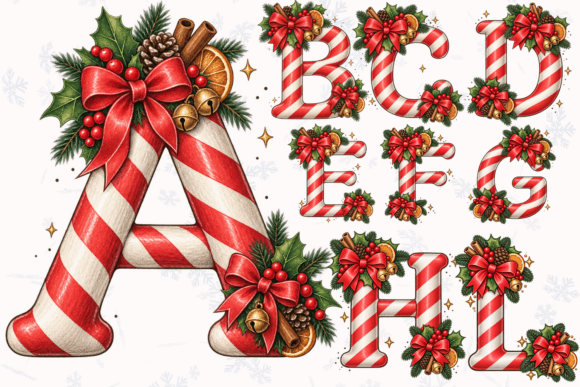 Candy Cane Christmas Alphabet PNG Bundle