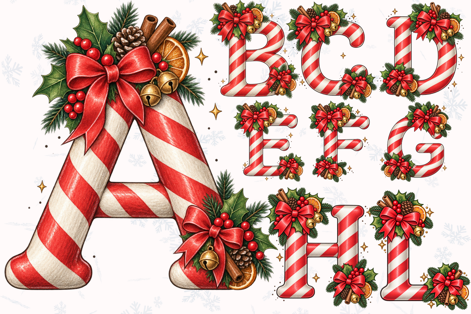 Candy Cane Christmas Alphabet PNG Bundle