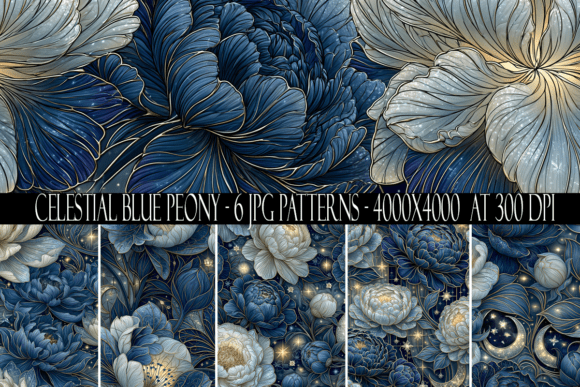 Celestial Blue Peony Seamless Patterns