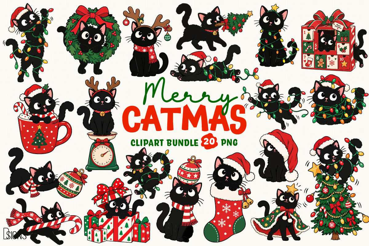 Christmas Black Cat Merry Catmas Bundle