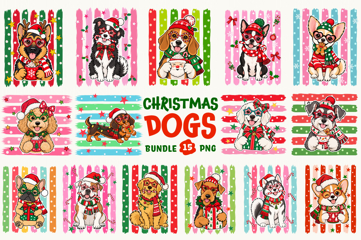 Christmas Dog Striped Background Bundle