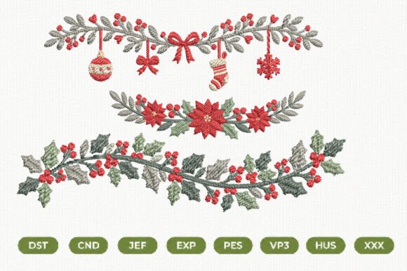 Christmas Holly Border Embroidery