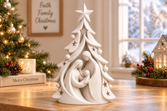 Christmas Nativity Tree Figurine STL 3D Print Model - Holiday Decor - Image 1