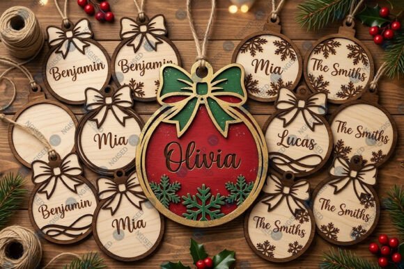 Christmas Personalized Ornament Bundle laser cut file