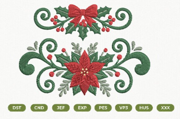 Christmas Poinsettia Border Embroidery