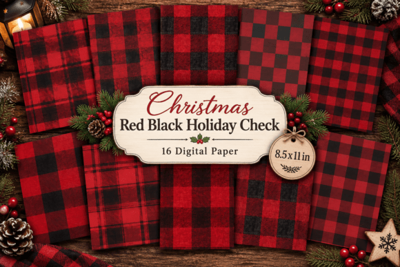 Christmas Red Black Holiday Check