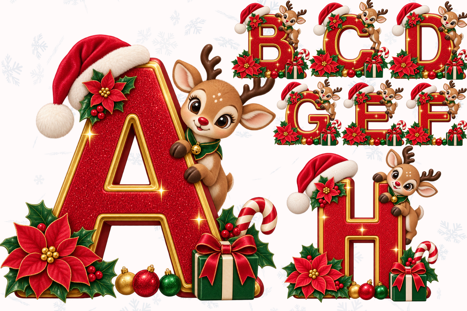 Christmas Reindeer Alphabet PNG Bundle