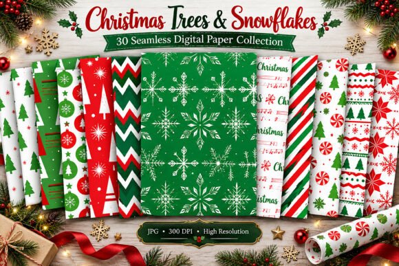 Christmas Trees & Snowflakes Paper