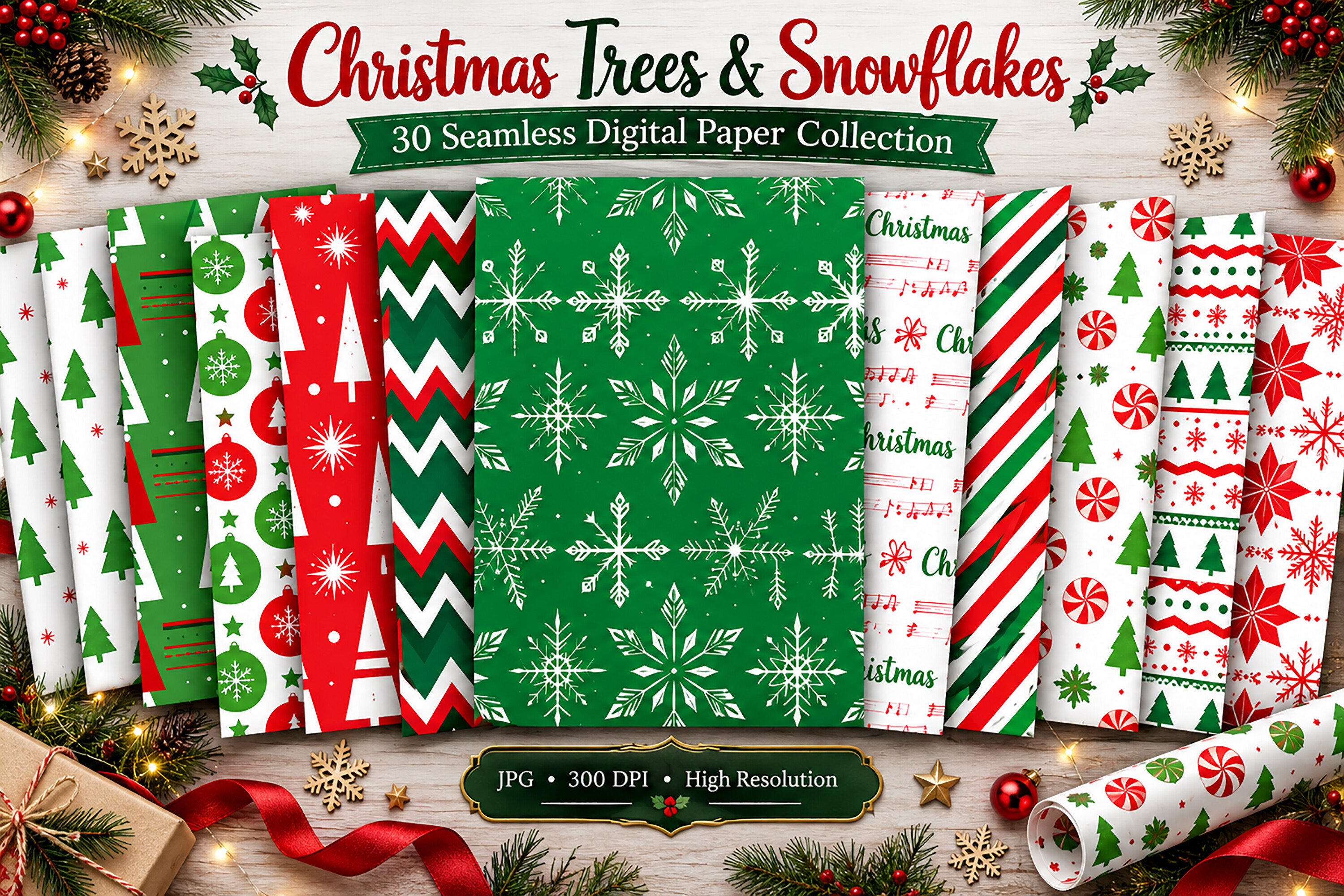 Christmas Trees & Snowflakes Paper