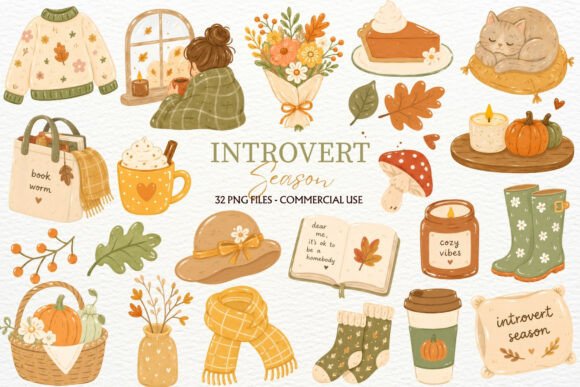 Cozy Autumn Clipart Introvert Season PNG
