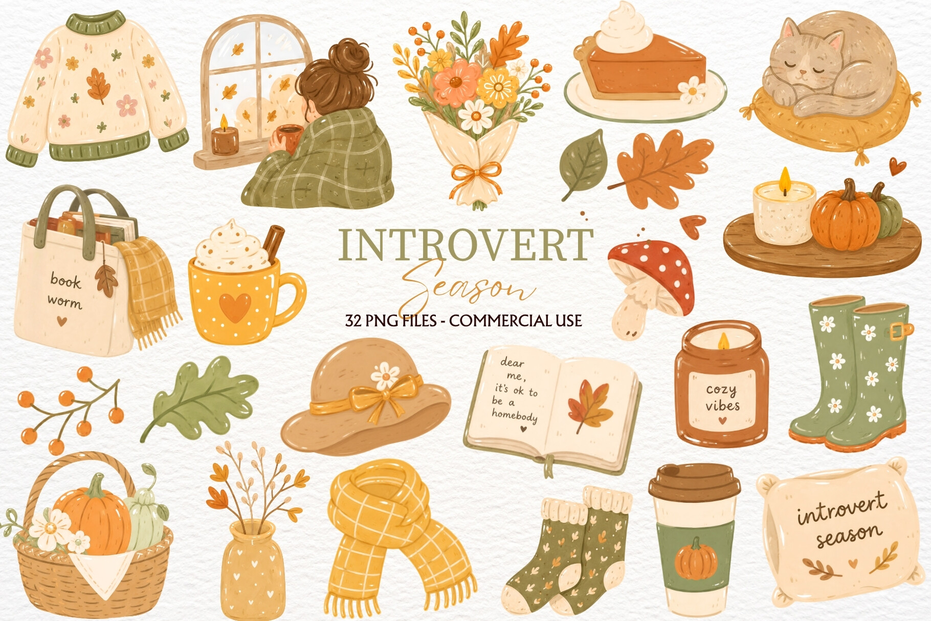Cozy Autumn Clipart Introvert Season PNG