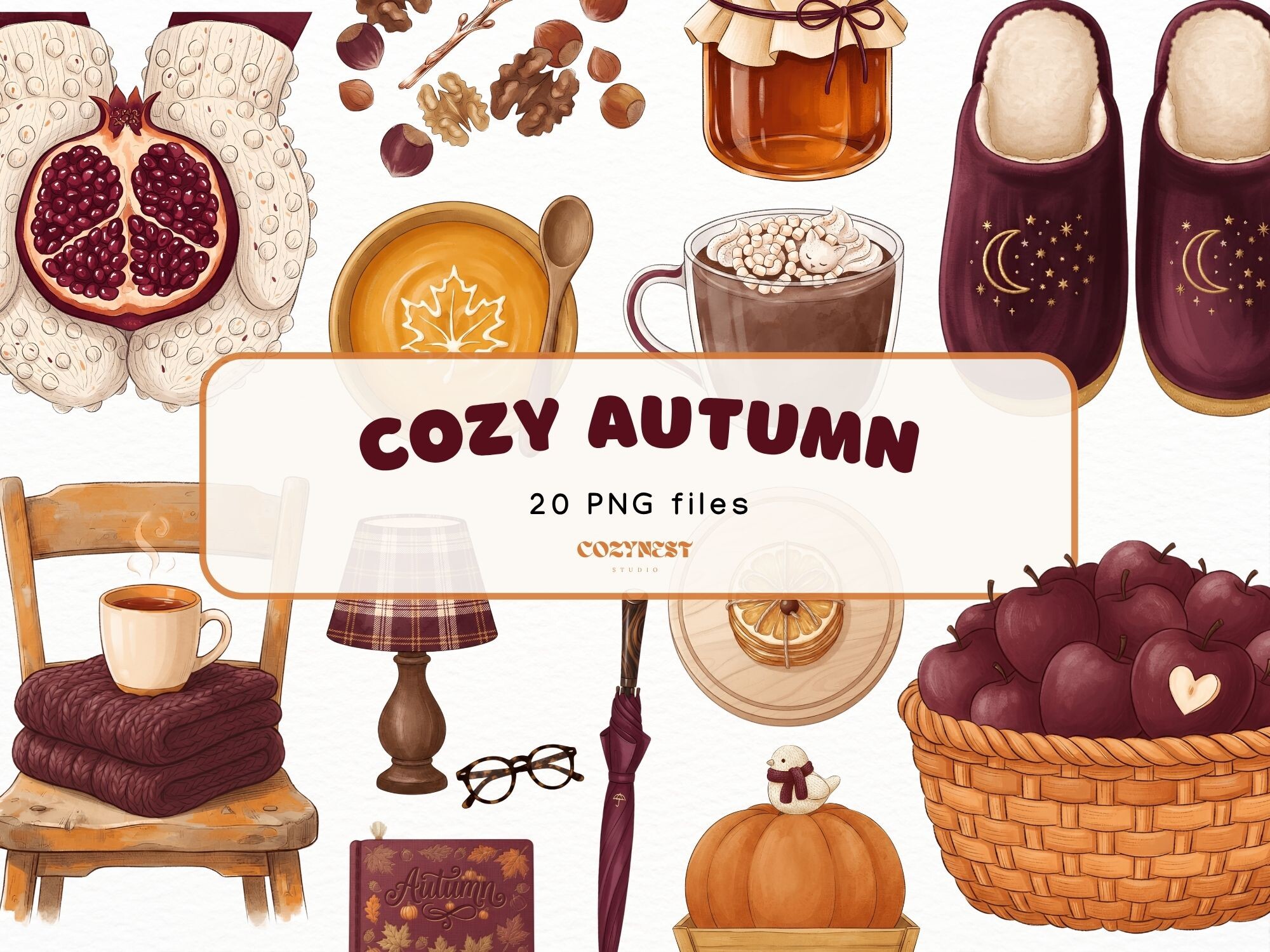 Cozy Autumn Lifestyle Cliparts, Fall PNG