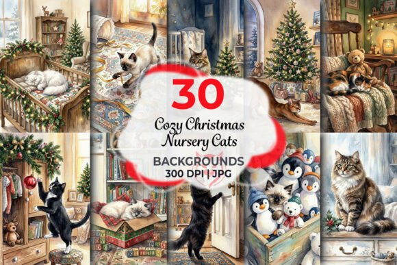 Cozy Christmas Nursery Cats Backgrounds