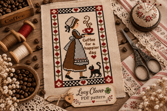 Cross Stitch Pattern Coffe Happier Day