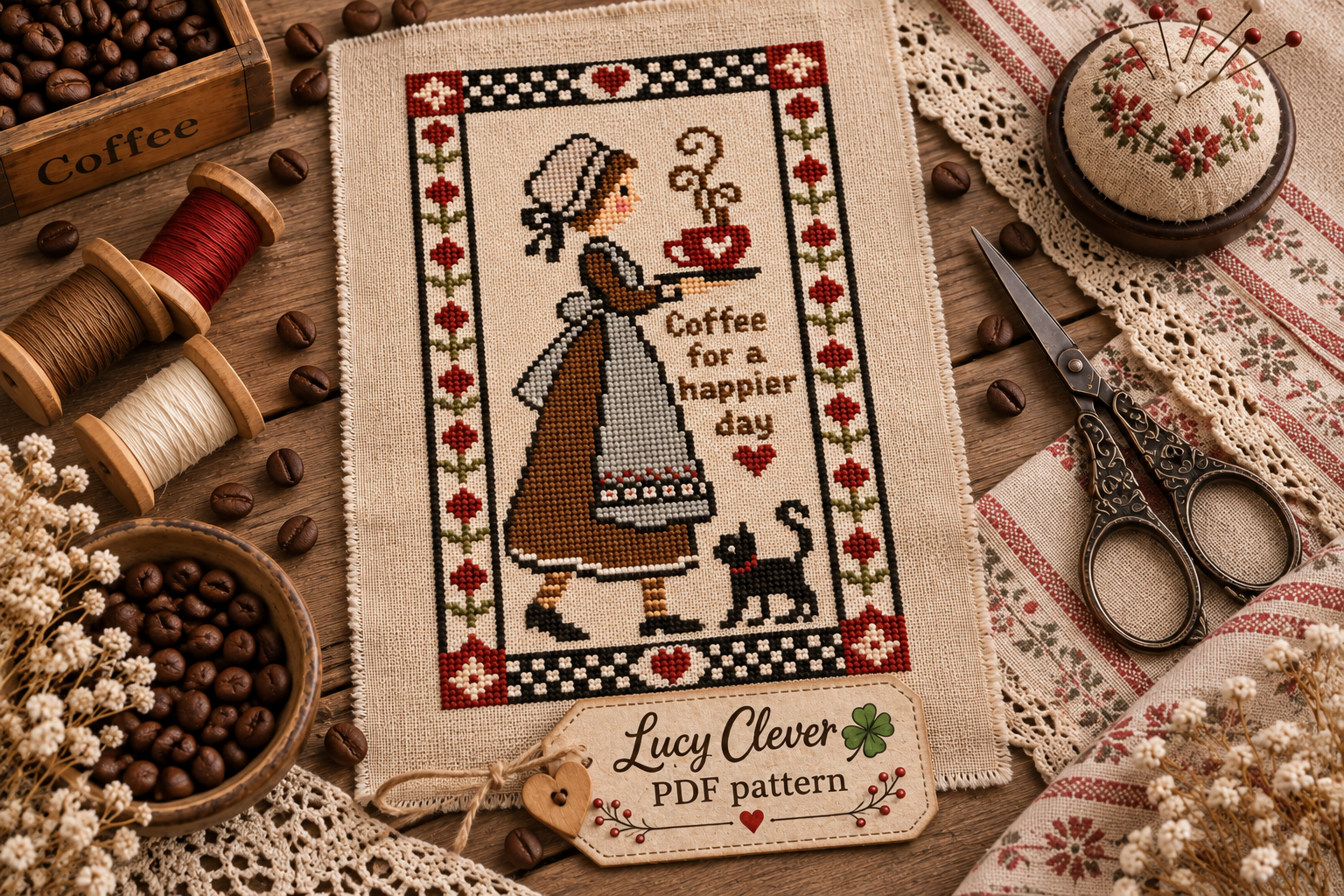 Cross Stitch Pattern Coffe Happier Day