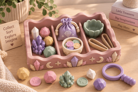 Crystal Treasure Sensory Playset STL | 3D Printable Gem Hunt & Sorting Tray - Image 2