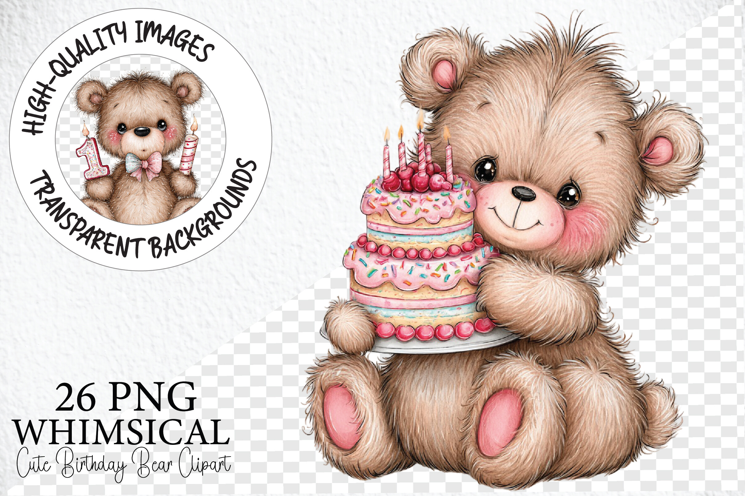 Cute Birthday Bear Clipart PNG