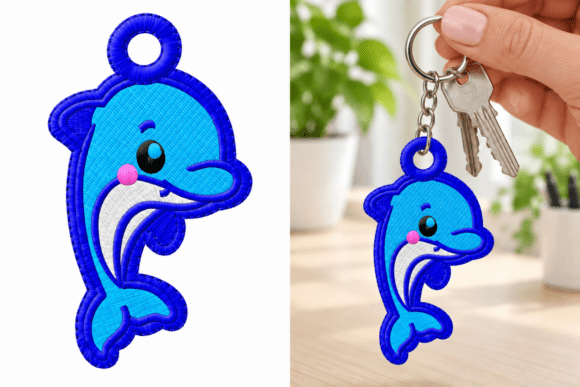 Cute Dolphin Keychain Embroidery Design