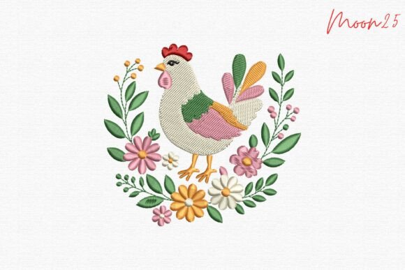 Cute Farm Hen with Flowers