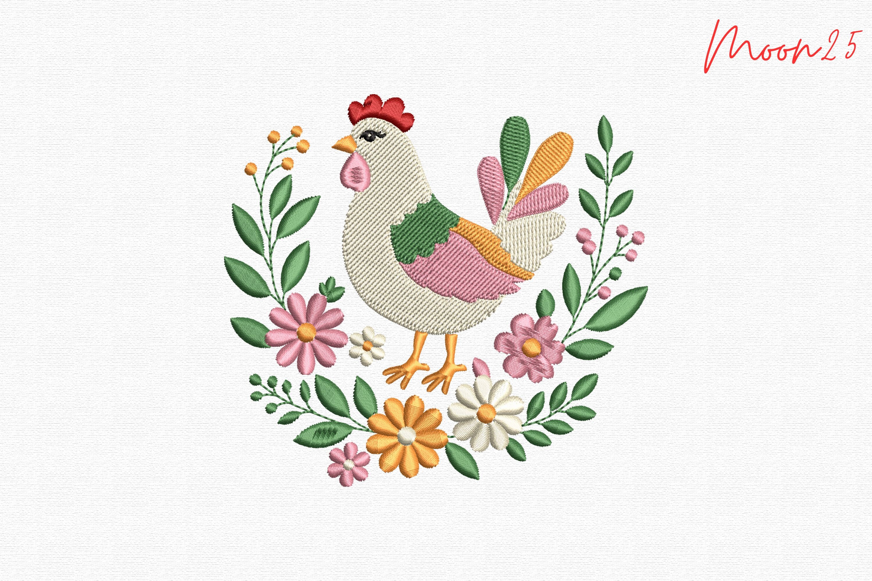 Cute Farm Hen with Flowers