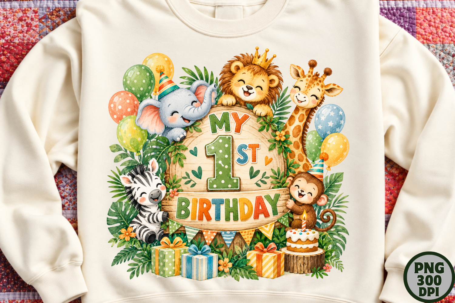 Cute Safari First Birthday PNG