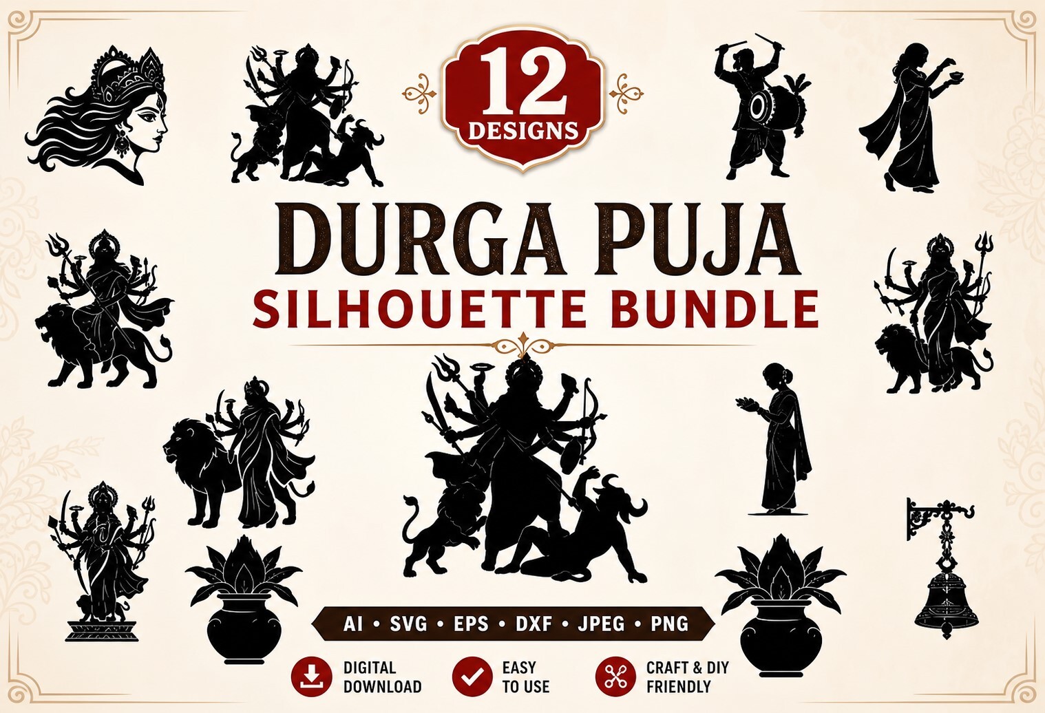 Durga Puja Silhouette Svg Bundle
