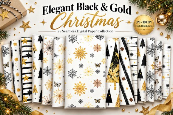 Elegant Black & Gold Christmas Paper