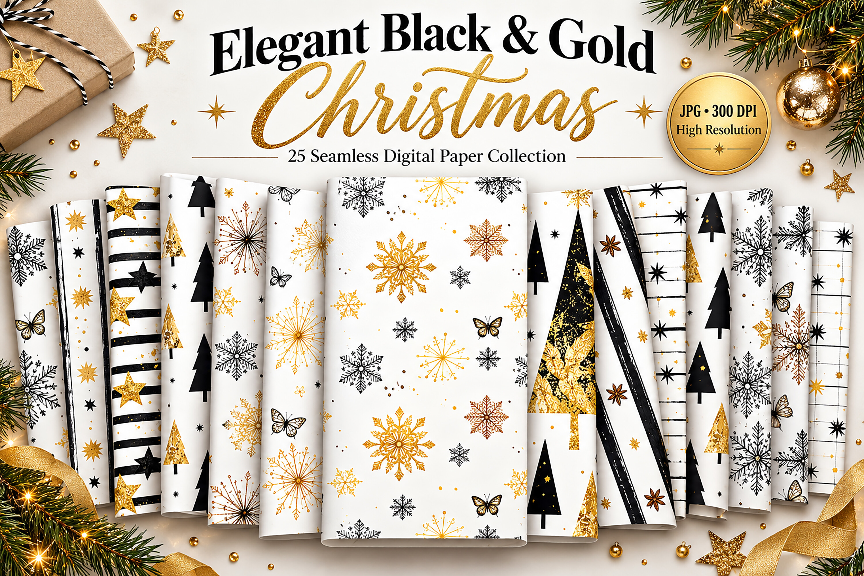 Elegant Black & Gold Christmas Paper