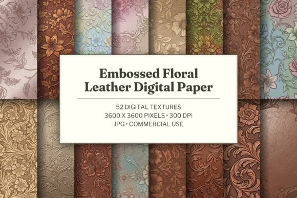 Embossed Floral Leather Digital Paper